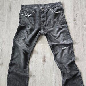 PD&C | dark gray washed distressed straight leg denim jeans | MENS 36"